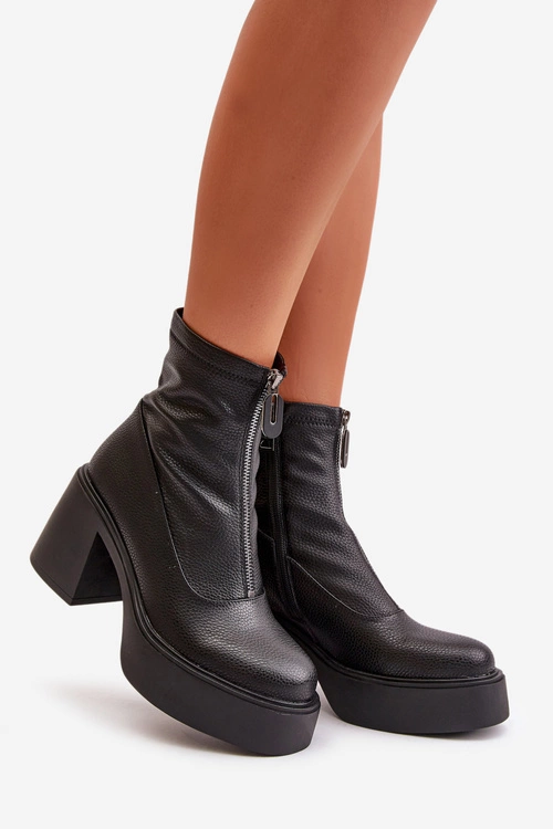 Ocieplane Botki Damskie Na Platformie I Słupku Czarne Vinceza 66715