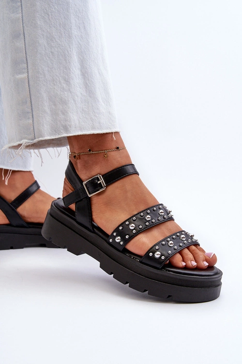 Damskie Zdobione Sandały Eko Skóra Czarne Arcida