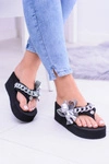 Czarne Ekstrawaganckie Klapki na Koturnie Shock