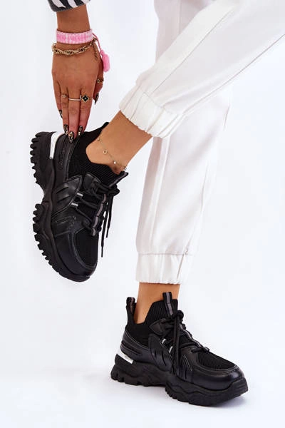 Damskie Buty Sportowe Skarpetkowe Wsuwane Czarne Berna