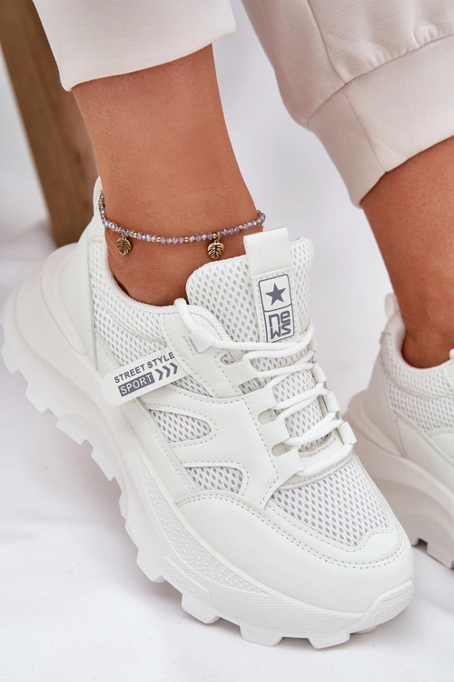 Buty Sportowe Sneakersy Damskie Na Grubej Podeszwie Białe Prononice