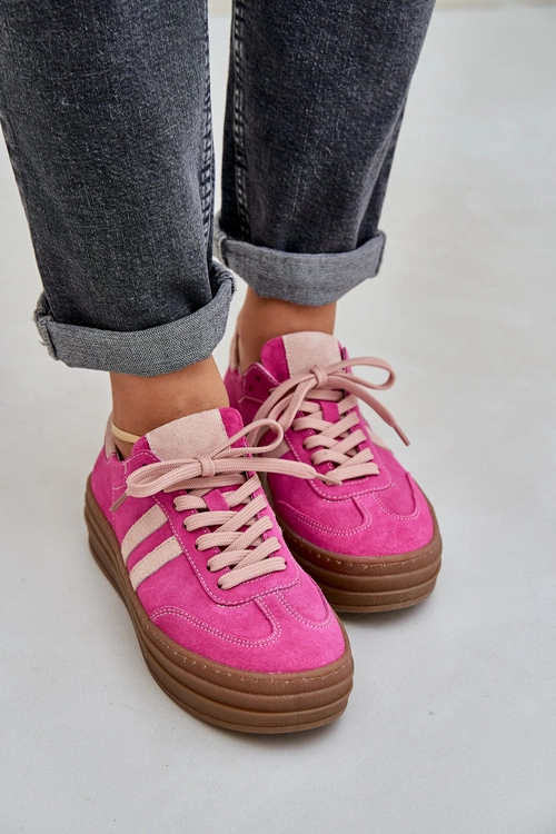 Zazoo N1068S4 Damskie Zamszowe Sneakersy Na Platformie Fuksja
