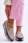 Damskie Ażurowe Skórzane Tenisówki Slip-On Beżowe Sorito