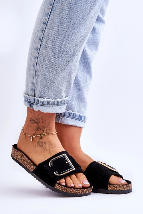 Damskie Klapki Zamszowe Na Platformie Czarne Festil