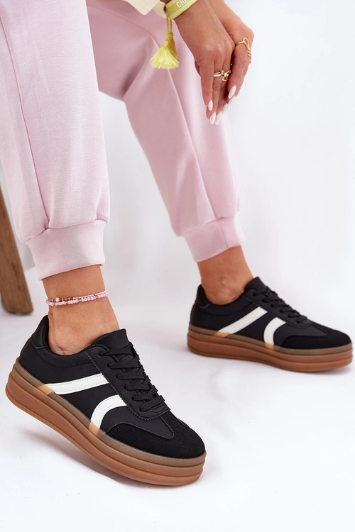 Sneakersy Damskie Na Platformie Czarne Tolianna
