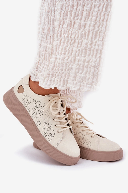 Skórzane Sneakersy Damskie Na Platformie Vinceza 88018 Beżowe