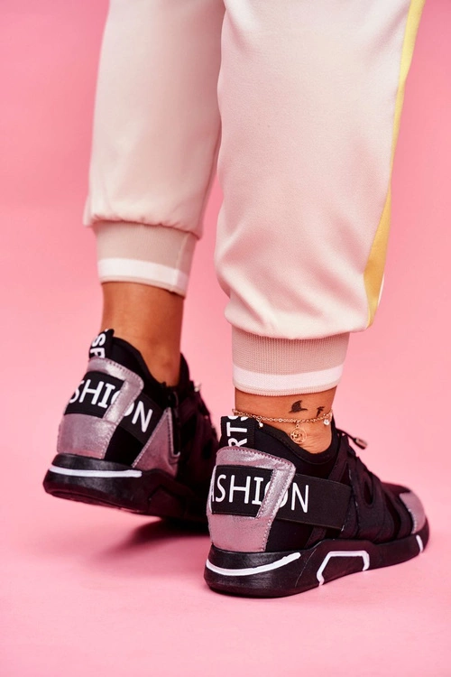 Sportowe Damskie Buty Z Suwakiem i Ściągaczem Czarno Szare Terfin