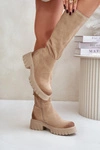 Zazoo 70145 Zamszowe Kozaki Przed Kolano Ocieplane Beżowe