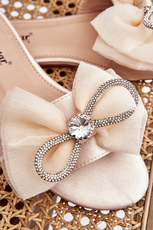 Damskie Klapki Z Kokardą I Cyrkoniami Beżowe Jolene