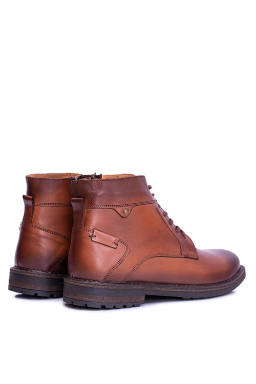 Brązowe Botki Męskie Skórzane Ocieplane Trzewiki Devenor