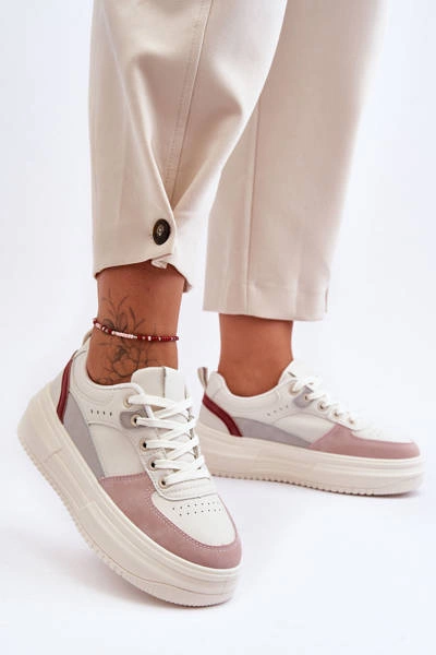 Damskie Buty Sportowe Na Masywnej Platformie Biało-Różowe Gemma