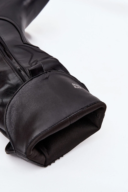 Kozaki Kowbojki Na Słupku Eko Skórzane Ocieplane Czarne Zareen