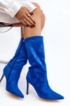Damskie Kozaki Do Połowy Łydki Na Szpilce Niebieskie Odetteia