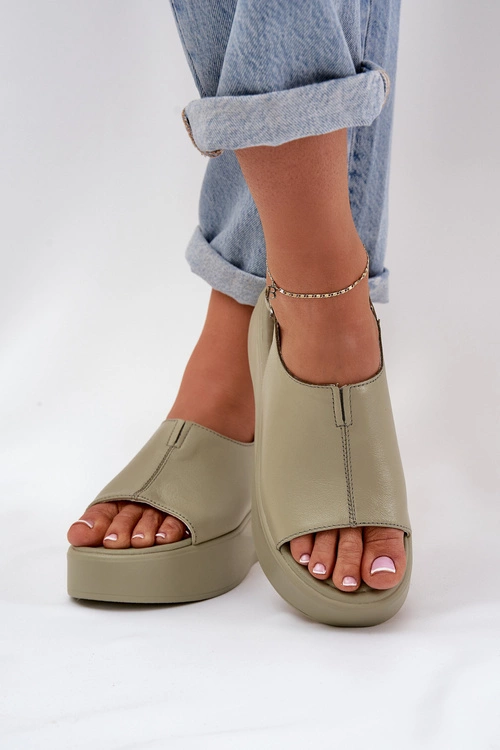 Skórzane Sandały Damskie Na Platformie D&A SJ2301-2 Zielone