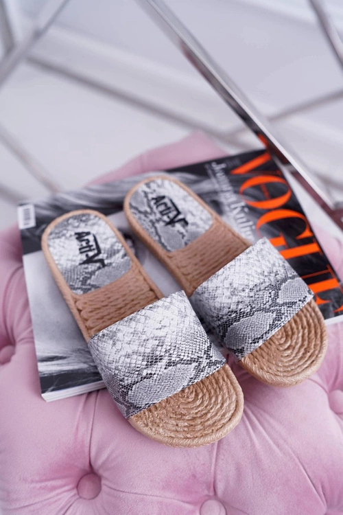 Szare Damskie Klapki Skóra Węża Mindset