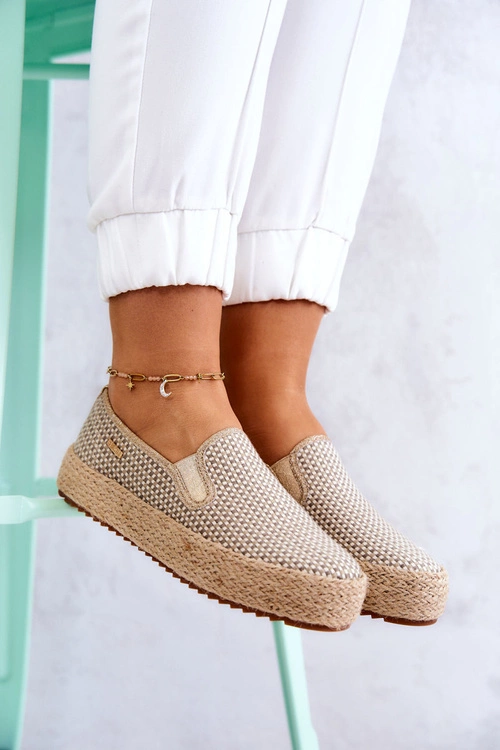 Damskie Plecione Tenisówki Slip On Big Star JJ274394 Beżowe