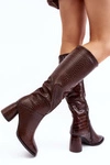 Damskie Kozaki Do Kolana Na Słupku Wężowy Wzór Brązowe Ceriona