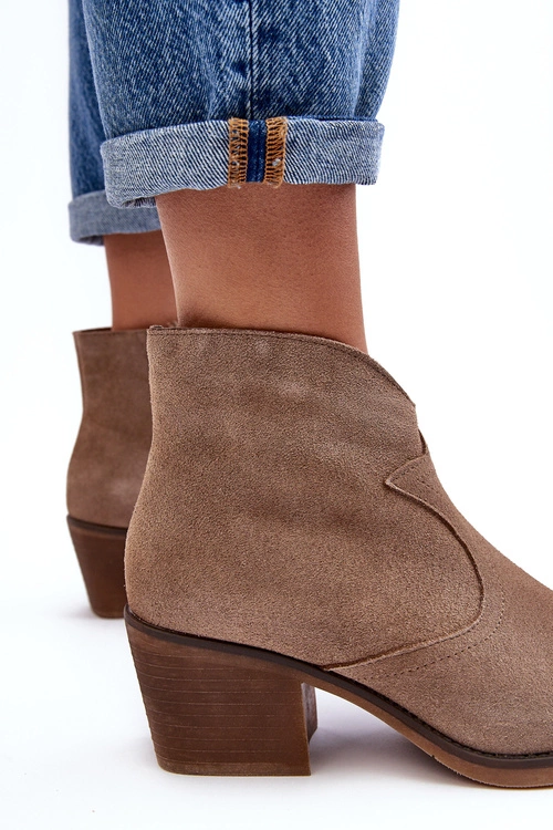 Zamszowe Botki Kowbojki Na Suwak D&A SN622-29 Ciemnobeżowe