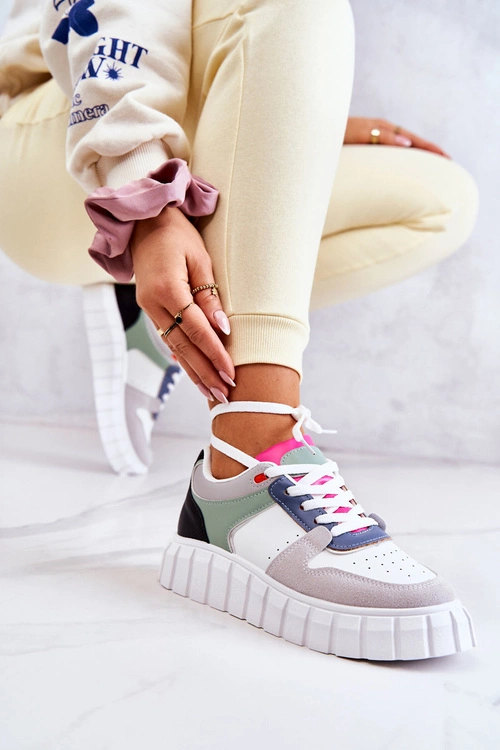 Damskie Skórzane Buty Sportowe Biało-Szare Florentine