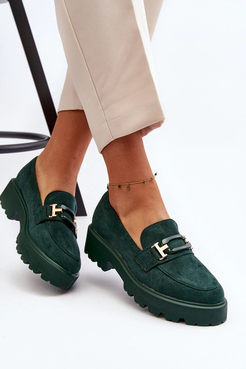 Mokasyny Damskie Z Ozdobą Ciemnozielone Omavia