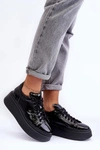 Damskie Buty Sportowe Lakierowane na Platformie Czarne Lemar 10150