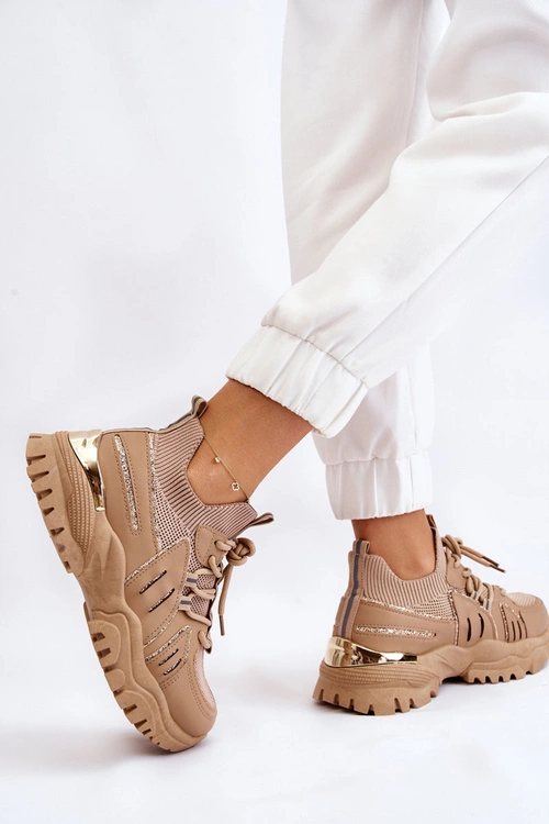 Damskie Buty Sportowe Skarpetkowe Wsuwane Beżowe Berna