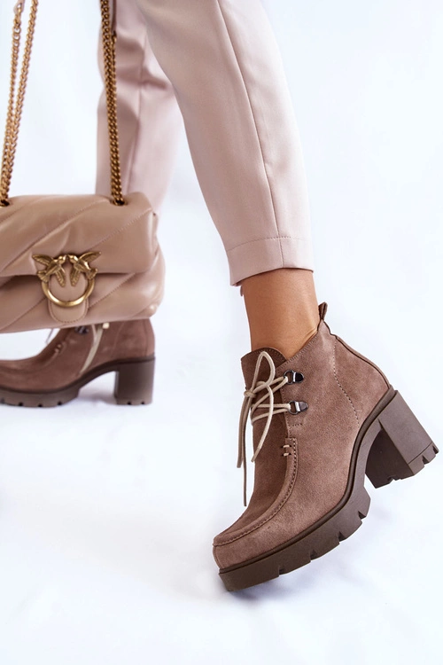 Damskie Zamszowe Botki Wiązane Jasnobrązowe Lemar Marianne