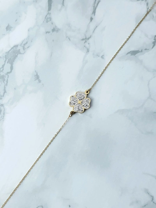 Damska Bransoleta Na Łańcuszku Koniczynka Złota Selene