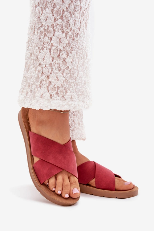 Klapki Damskie Z Eko Skóry Bordowe Lorana