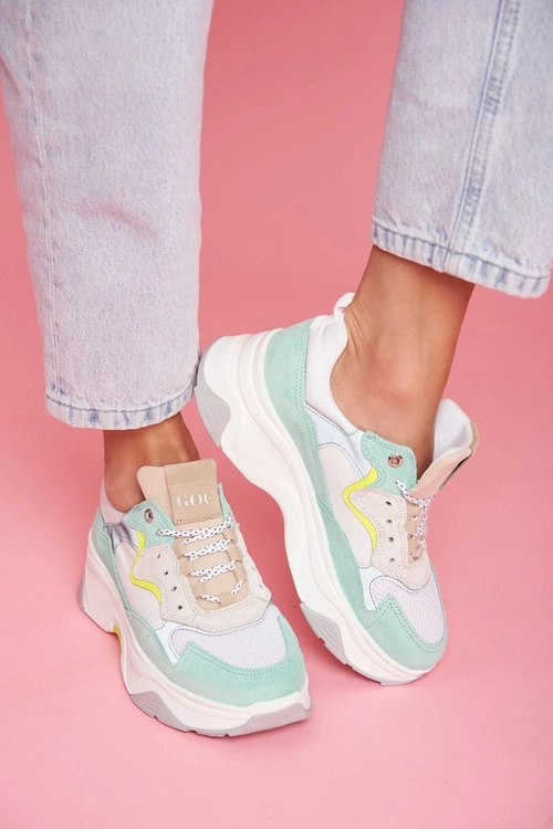Damskie Sportowe Skórzane Obuwie GOE Biało Miętowe FF2N3011
