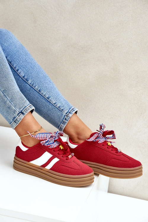Sneakersy Damskie Z Przypinkami Czerwone Jariana