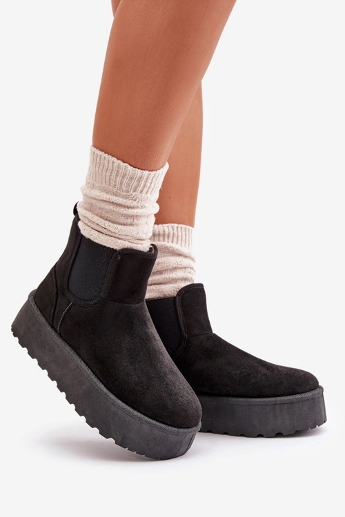 Śniegowce Damskie Na Platformie Z Elastycznymi Wstawkami Czarne Rialine