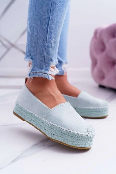 Espadryle Damskie Zamszowe Na Platformie Miętowe Varles