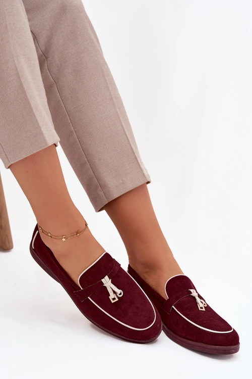 Mokasyny Loafersy Damskie Z Eko Zamszu Bordowe Darwen