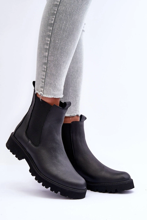 Skórzane Botki Sztyblety Czarne Nicole 2672