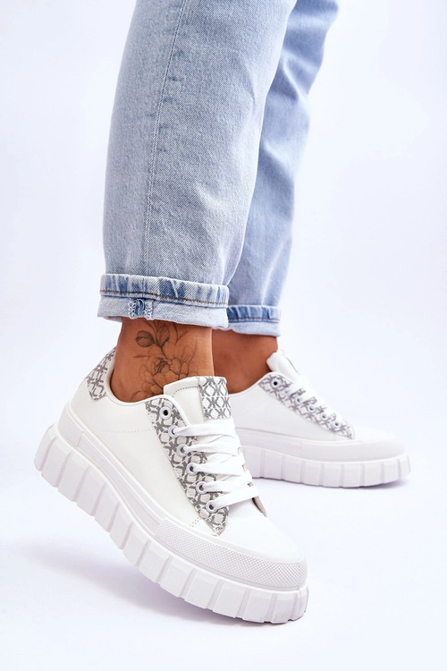 Damskie Skórzane Buty Sportowe Na Platformie Białe Alison