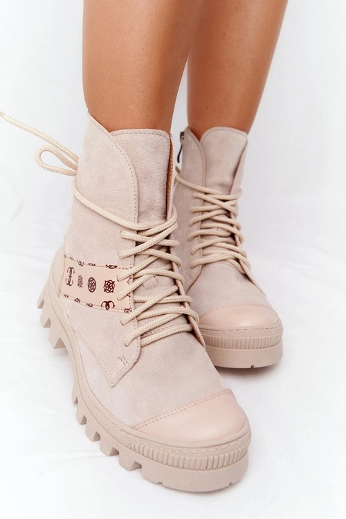 Zamszowe Botki Workery Lewski Shoes 2942-0 Jasny Beż