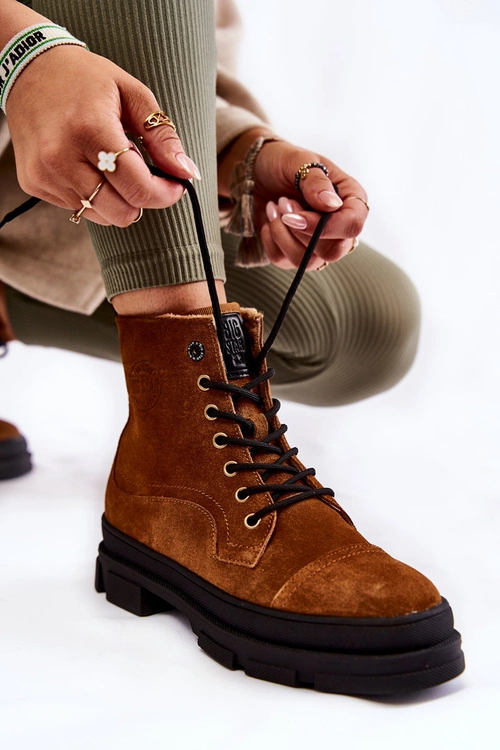 Zamszowe Ocieplane Botki Trapery Big Star KK274524 Brązowe