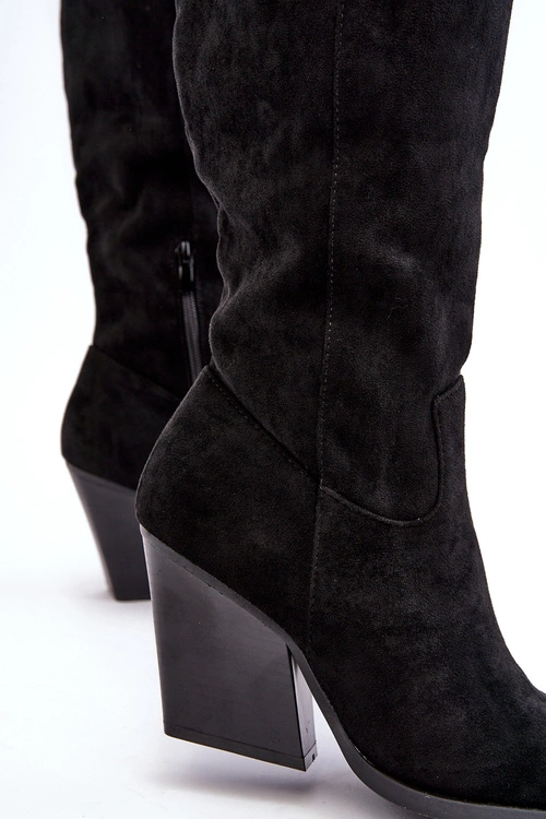 Modne Zamszowe Kozaki Kowbojki Czarne Delia