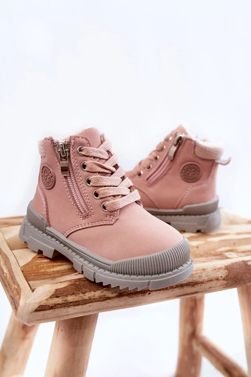 Dziecięce Ocieplane Futerkiem Botki Trapery Różowe Hopper