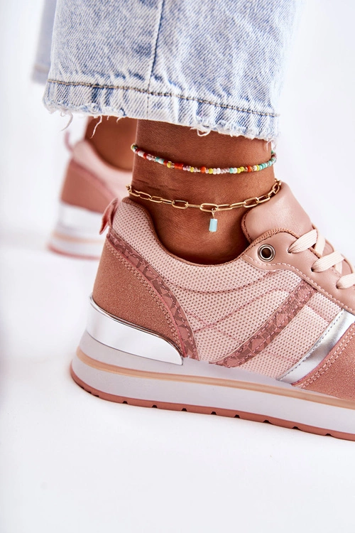 Klasyczne Damskie Wiązane Buty Sportowe Różowe Elenes