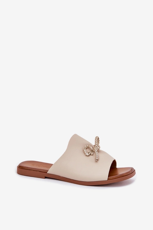 Klapki Damskie Na Płaskim Obcasie Z Ozdobnym Wiązaniem Beżowe Norela