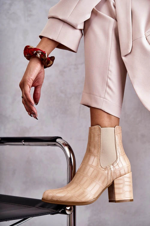 Wężowe Skórzane Botki La.Fi 260038BE-XC Beżowe