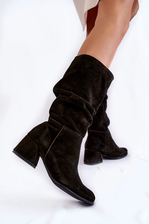 Damskie Marszczone Zamszowe Kozaki Czarne Alfra