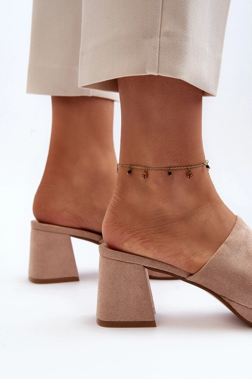 Damskie Klapki Na Obcasie Beżowe Bralya