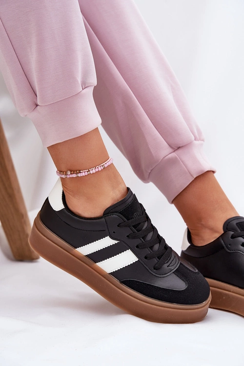 Sneakersy Damskie Na Platformie Z Eko Skóry Czarne Elaraven