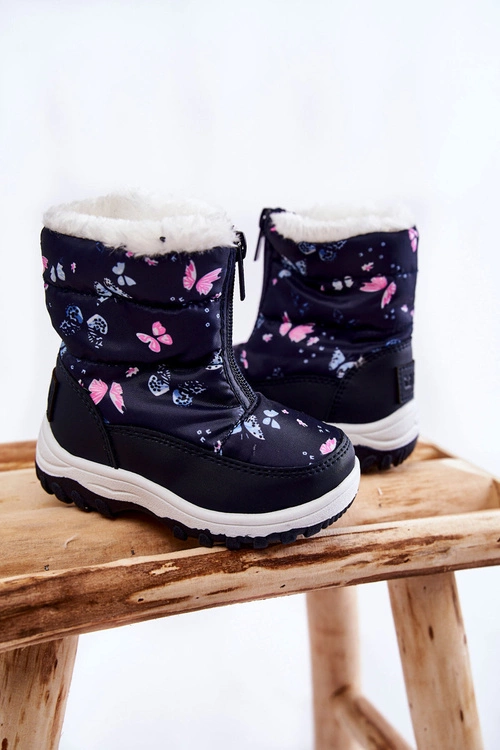 Dziecięce Botki Śniegowce Na Suwak Big Star KK374236 Granatowe