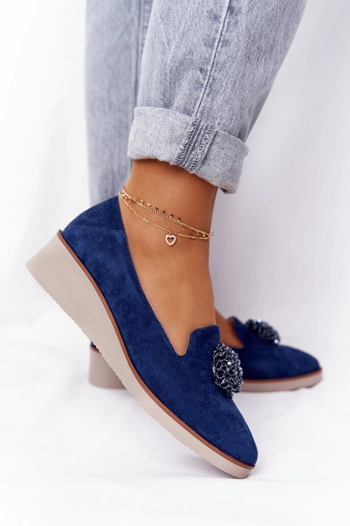 Eleganckie Półbuty Na Koturnie Vinceza 10580 Zamszowe Granatowe
