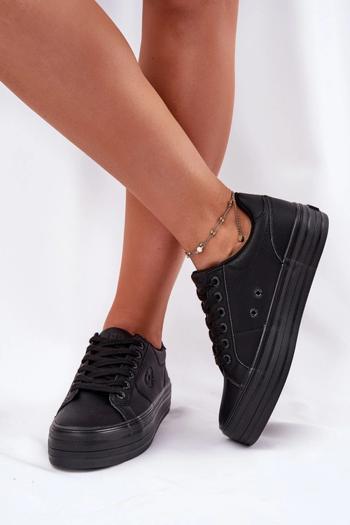 Eko Skórzane Trampki Damskie Na Platformie Big Star RR274299 Czarne