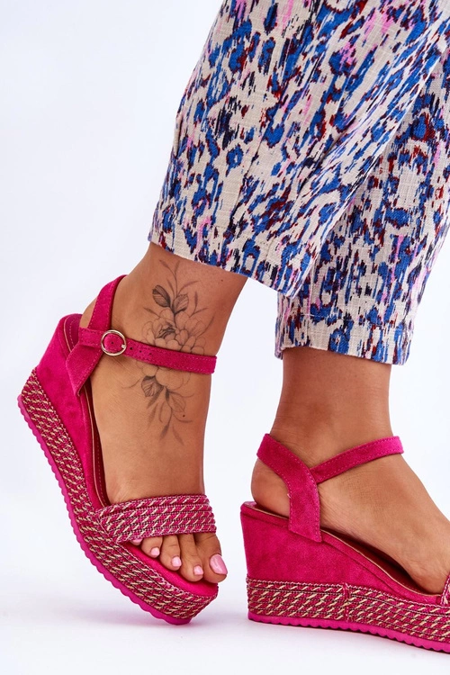 Klasyczne Damskie Sandały Na Koturnie Fuksja Malmo